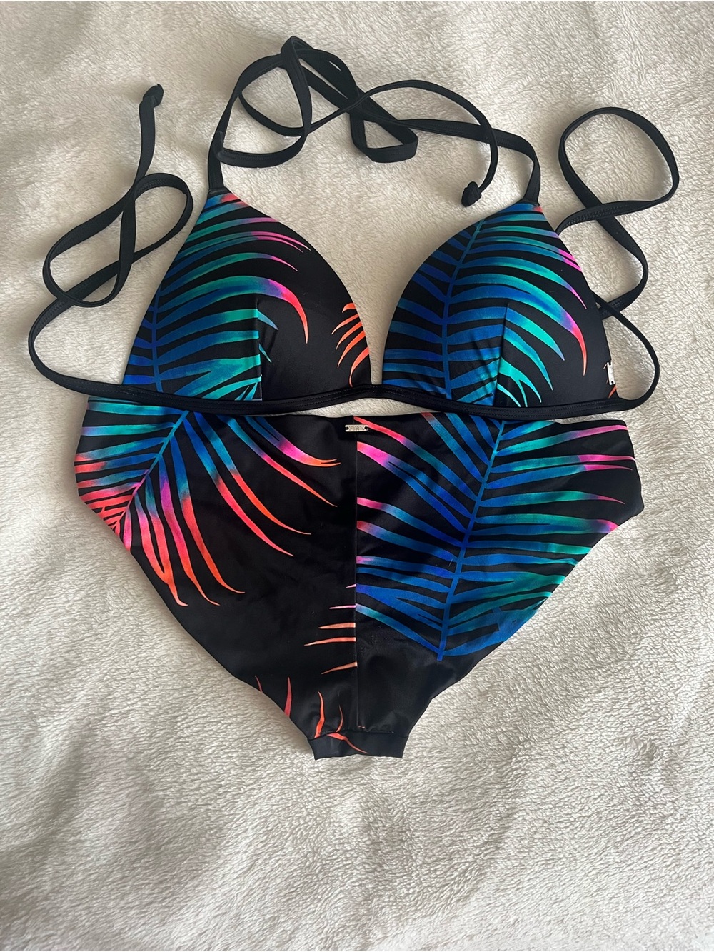 PINK Victoria's Secret Black Bikini with Multicolor Tropical Leaf Print - Picture 2 of 2